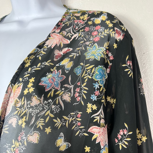 Floral Black Butterflies Sheer Maxi Kimono Coverup Cardigan size 5XL - Picture 6 of 9